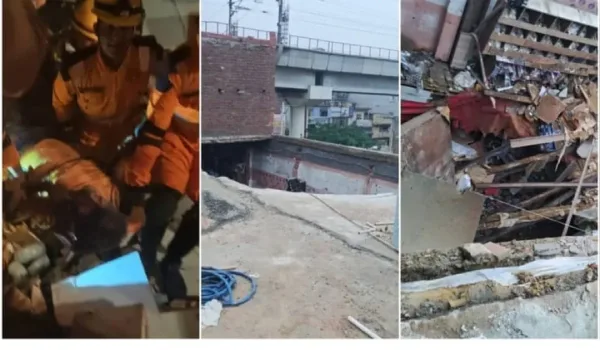 लोनी में तीन मंजिला हार्डवेयर दुकान भरभराकर गिरी - मलबे में दबे 3 लोग, एक की मौत